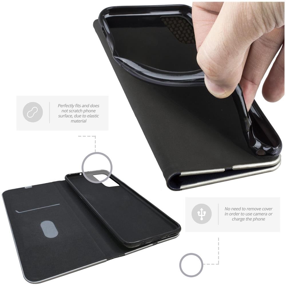 Custodia A Libro Per Samsung A51, Carbonio Nera - Protezione Dei Bordi Metallici Flip Cover Portafoglio Con Appoggio E Porta Carte - Foto 7