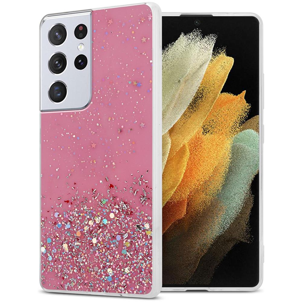 Custodia Compatibile Con Samsung Galaxy S21 Ultra In Rosa Con Glitter - Coperchio Protettivo In Silicone Tpu Flessibile Con Glitter Scintillanti - Foto 1