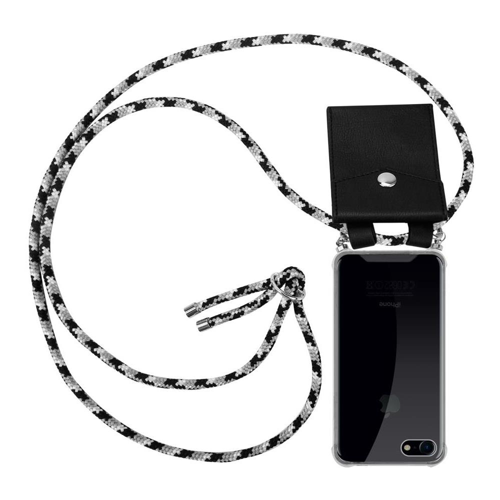 Catena Di Telefoni Cellulari Compatibile Con Apple Iphone 7 / 7s / 8 / Se 2020 In Nero Camouflage - Coperchio Protettivo In Silicone Con Anelli D'argento, Cinturino In Corda E Custodia Staccabile - Foto 1