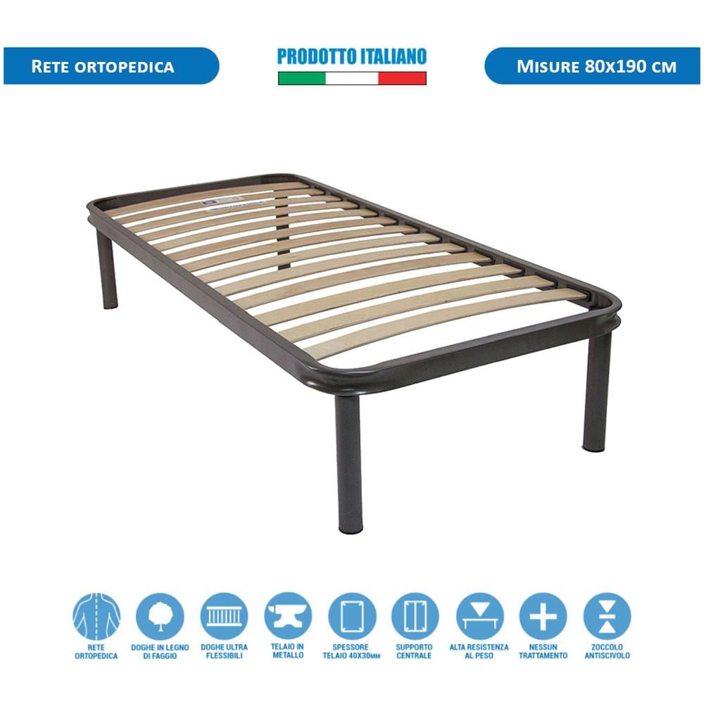 Set Letto Singolo 80x190 Con Materasso A Molle Rigido Panama Con Rete Ortopedica A Doghe Flessibili E Cuscino Fiocco Memory In Regalo - Foto 8