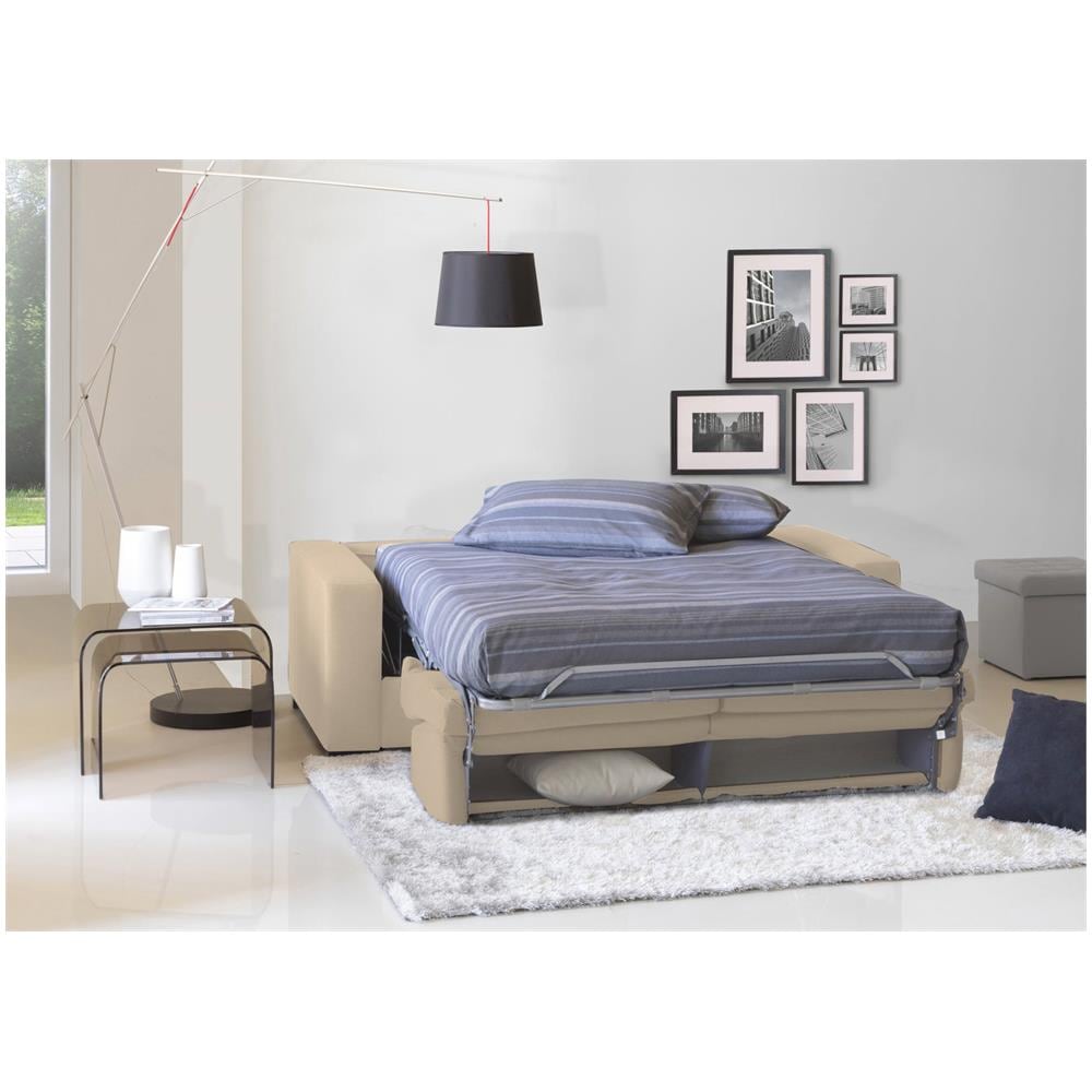 Divano Letto Algisa, Divano A 2 Posti Large, 100% Made In Italy, Sofà Soggiorno Con Apertura Girevole, In Tessuto Imbottito, Con Braccioli Slim, Cm 180x95h90, Beige - Foto 2