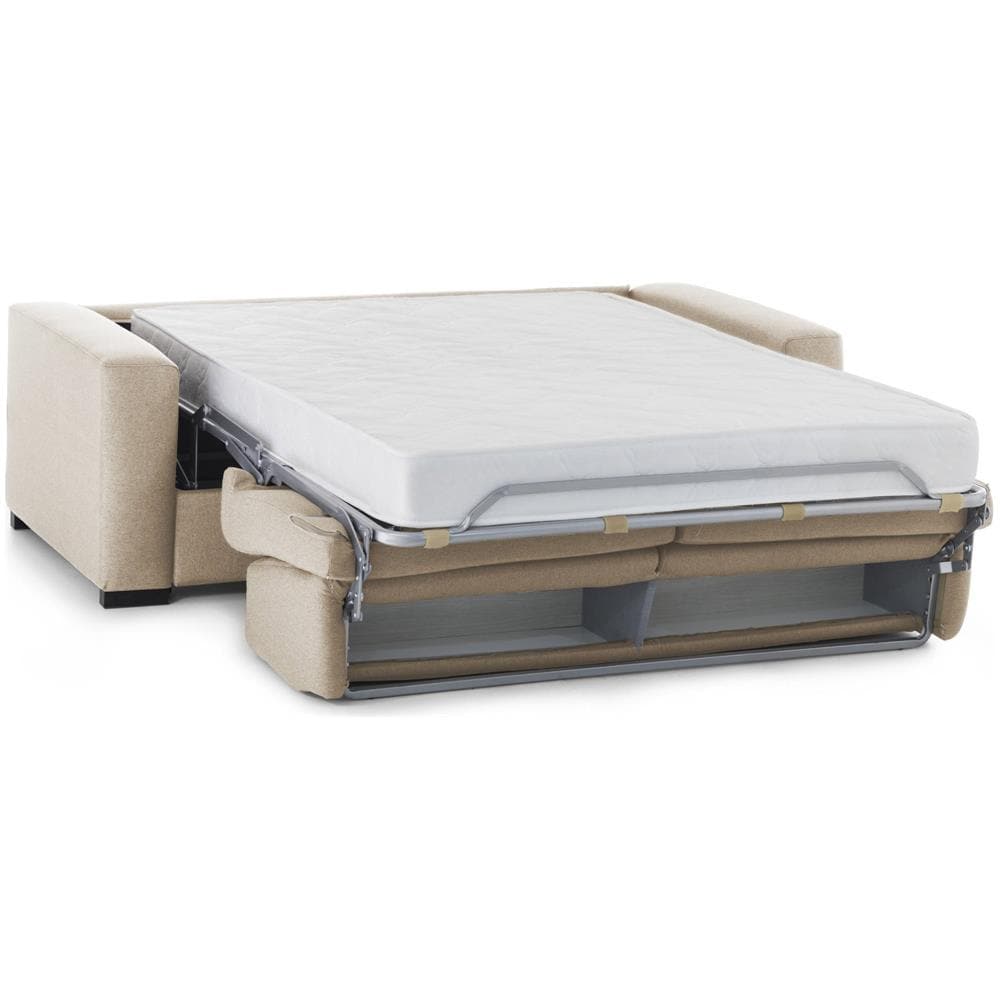 Divano Letto Algisa, Divano A 2 Posti Large, 100% Made In Italy, Sofà Soggiorno Con Apertura Girevole, In Tessuto Imbottito, Con Braccioli Slim, Cm 180x95h90, Beige - Foto 4