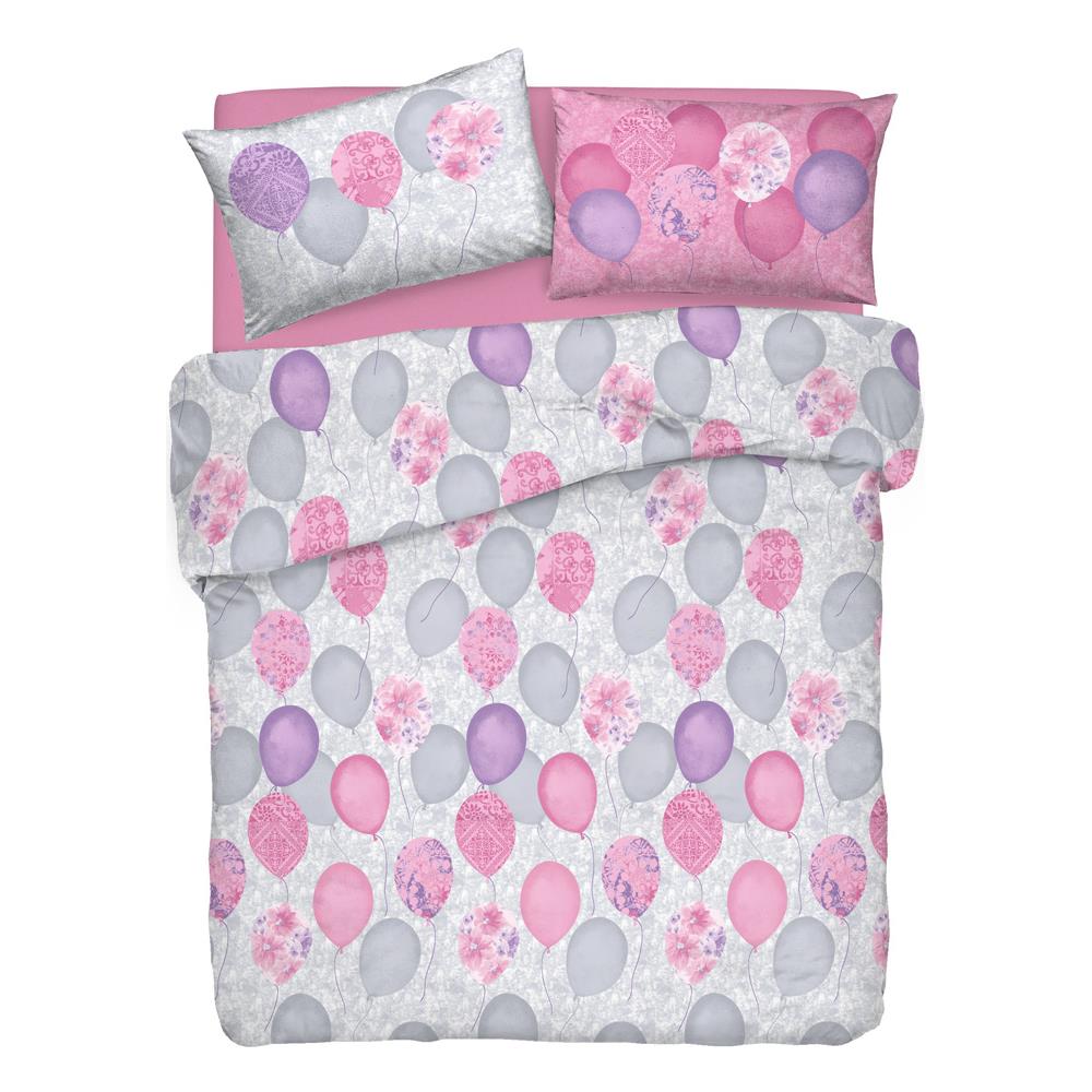 Copripiumino Sacco Piumone Pensieri Delicati Cotone Disegno Palloncini Singolo Rosa - Foto 1