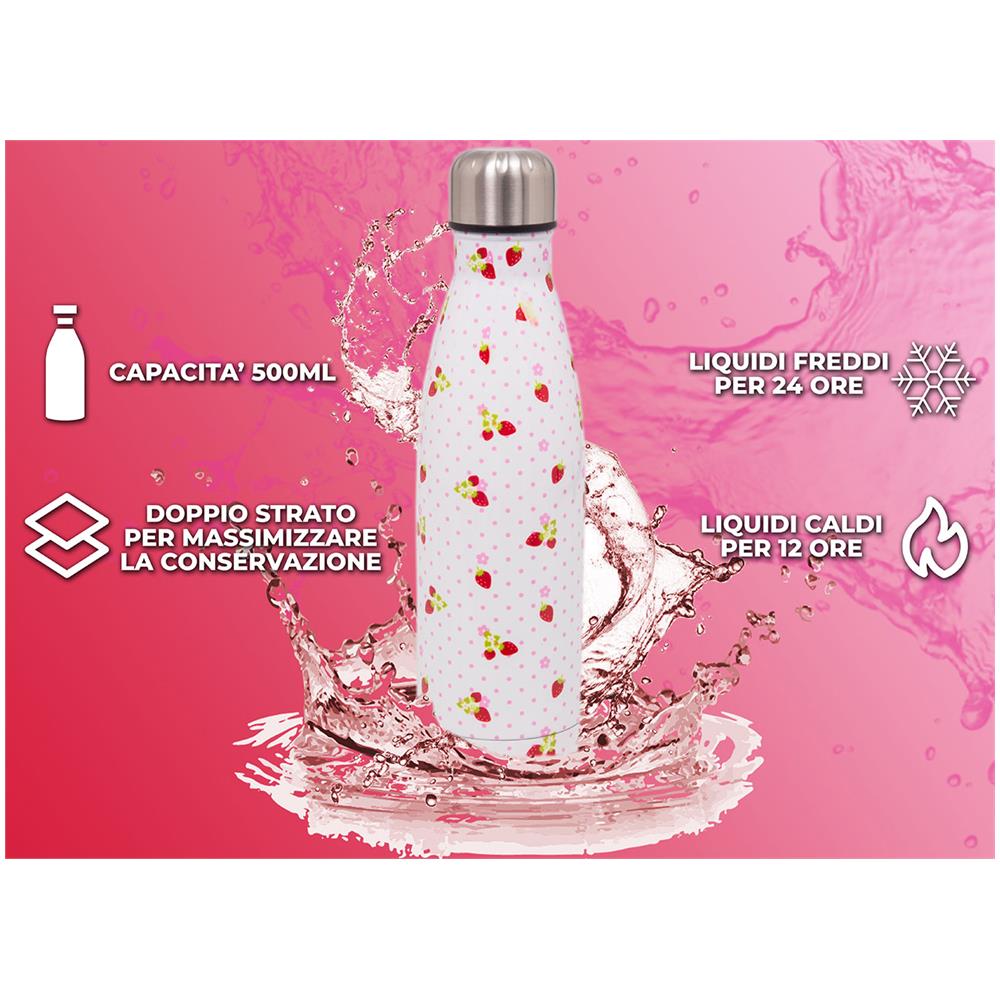 Borraccia Termica 500ml Bottiglia Acqua Thermos Caff&egrave; E Bevande Calde In Acciaio In Fantasia Doppio Strato Borraccia Fragole - Foto 2