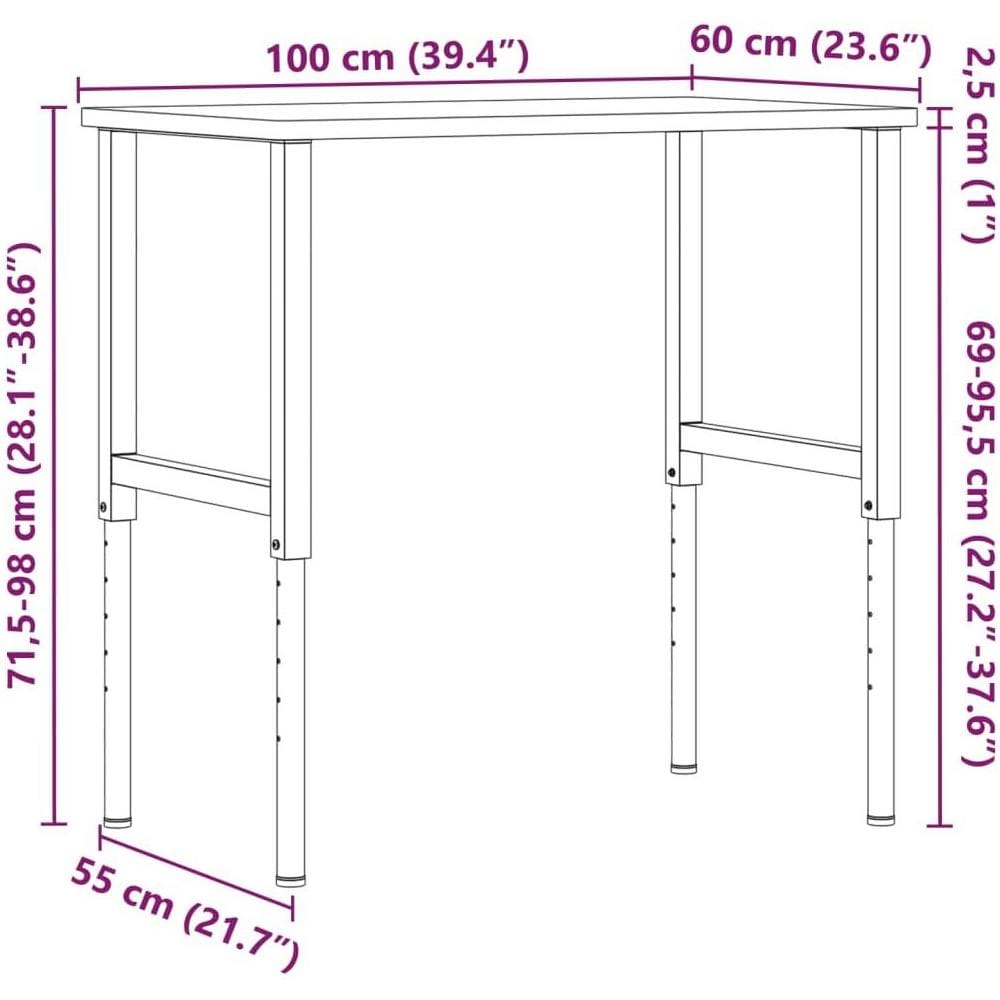 Banco da Lavoro 100x60x (71,5-98) cm Legno Rovere Rettangolare - Foto 10
