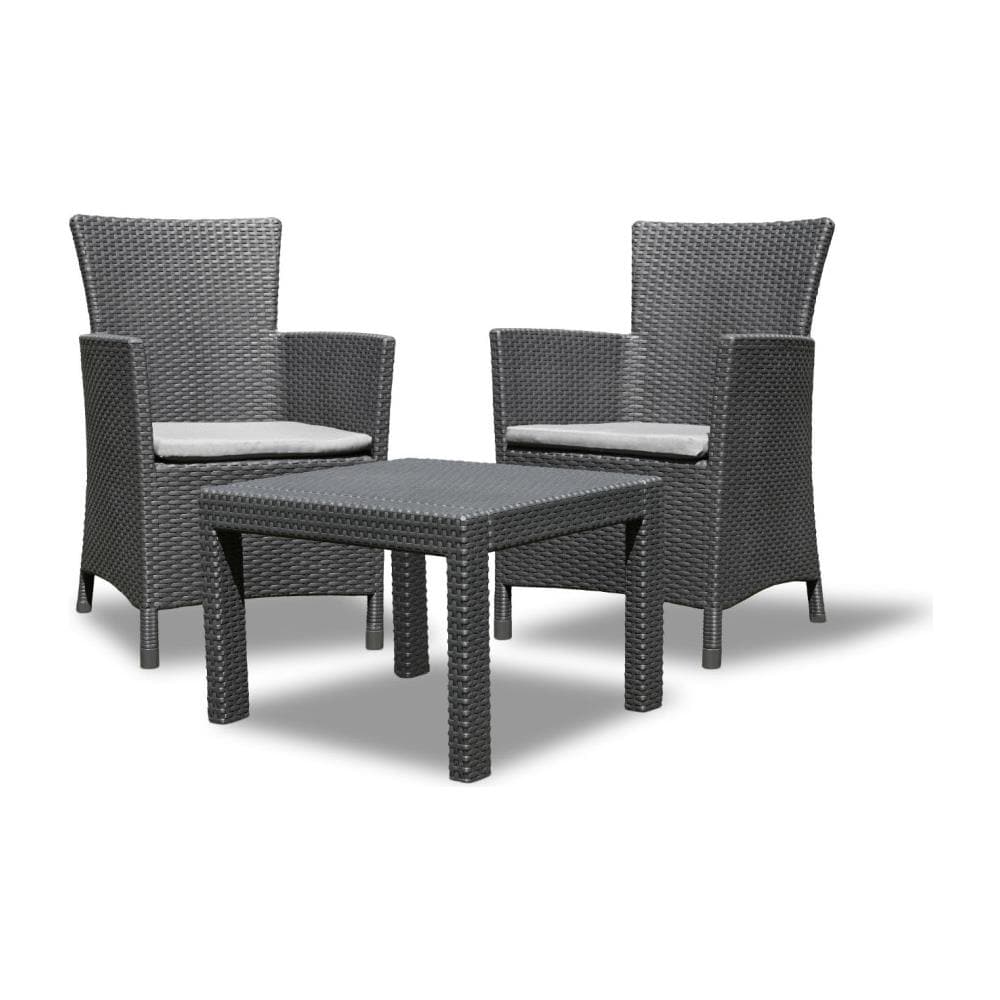 Salottino In Polyrattan Con 2 Poltrone Con Cuscini E Tavolino Grigio - Foto 8