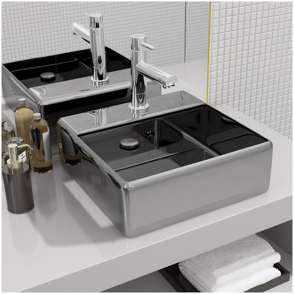 Lavandino Con Troppopieno 41x41x15 Cm In Ceramica Argento - Foto 1