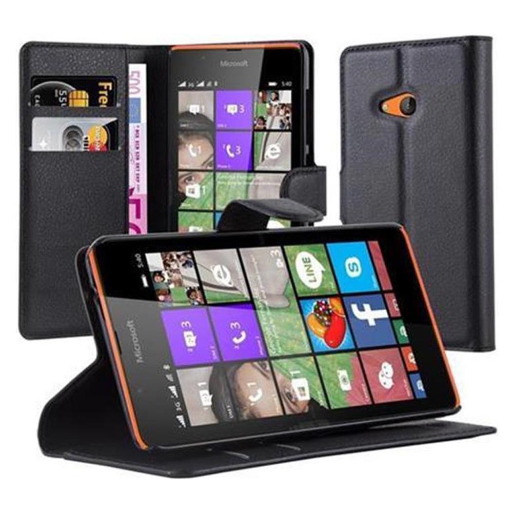 Custodia Compatibile Con Nokia Lumia 540 In Nero Carbone - Coperchio Protettiva Con Chiusura Magnetica, Funzione Stand E Tasca Per Le Carte - Foto 1