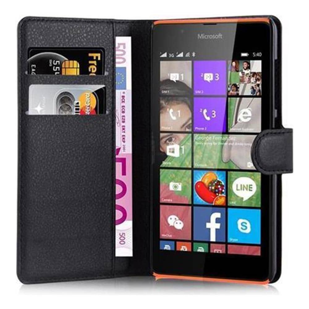 Custodia Compatibile Con Nokia Lumia 540 In Nero Carbone - Coperchio Protettiva Con Chiusura Magnetica, Funzione Stand E Tasca Per Le Carte - Foto 2