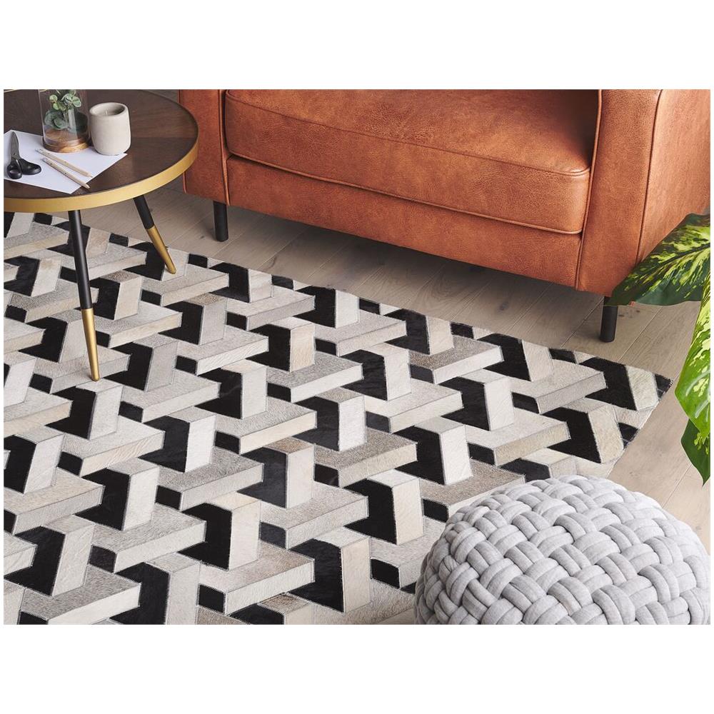 Tappeto In Pelle Nera E Grigia 160 X 230 Cm Narman - Foto 2