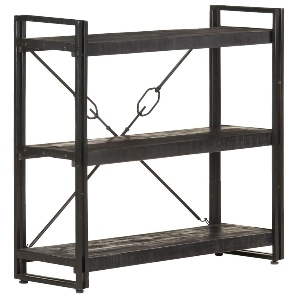 Libreria A 3 Ripiani 90x30x80cm Nero In Legno Massello Di Mango - Foto 1
