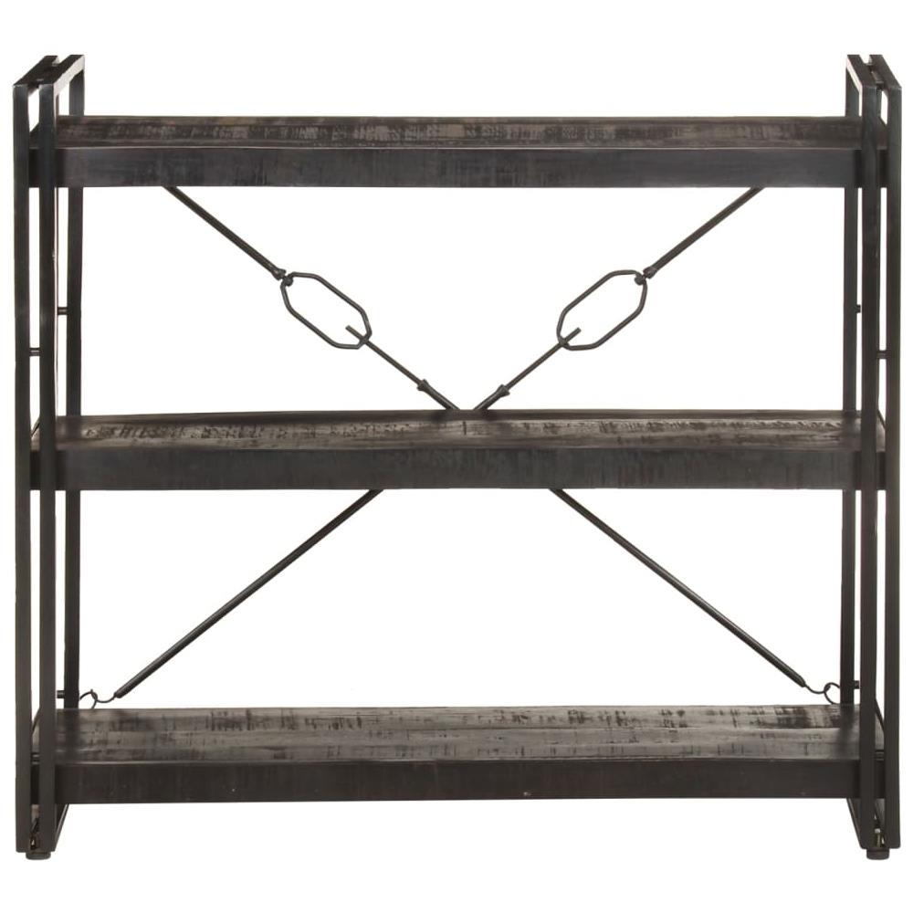 Libreria A 3 Ripiani 90x30x80cm Nero In Legno Massello Di Mango - Foto 2