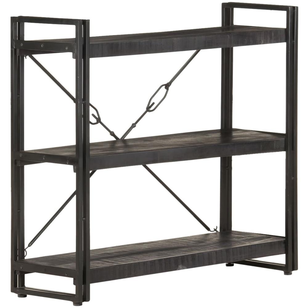 Libreria A 3 Ripiani 90x30x80cm Nero In Legno Massello Di Mango - Foto 7