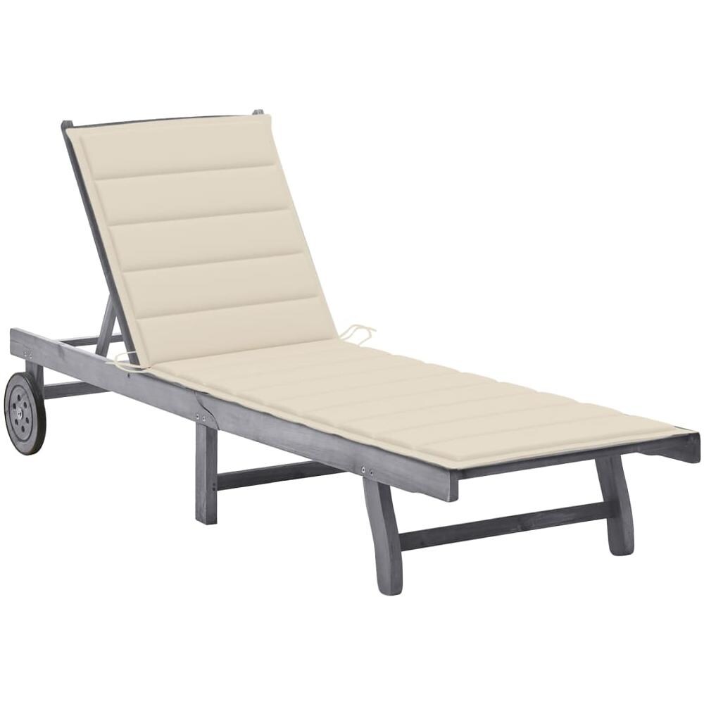 Sdraio da Giardino Grigia con Cuscino in Massello di Acacia - Foto 1