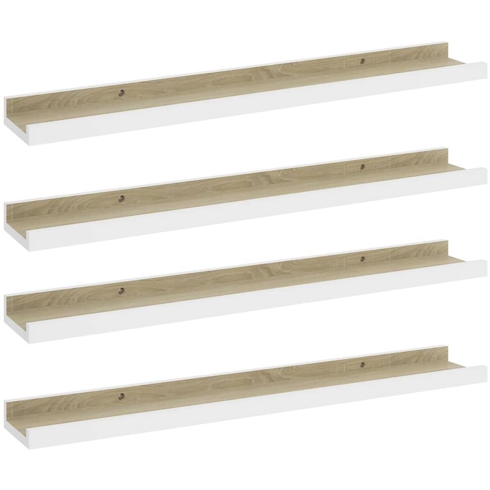 Mensole Da Parete 4 Pz Bianco E Rovere Sonoma 60x9x3 Cm - Foto 2