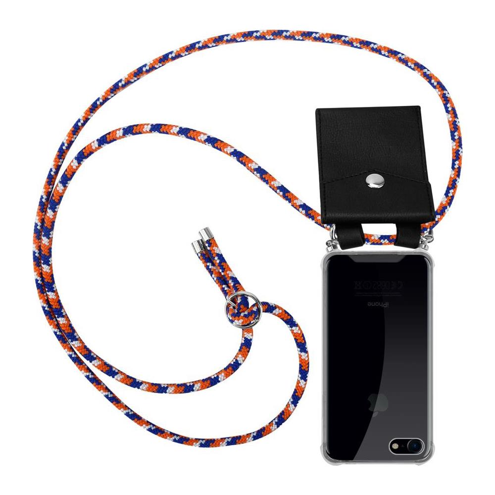 Catena Di Telefoni Cellulari Compatibile Con Apple Iphone 7 / 7s / 8 / Se 2020 In Arancio Blu Bianco - Coperchio Protettivo In Silicone Con Anelli D'argento, Cinturino In Corda E Custodia Staccabile - Foto 1