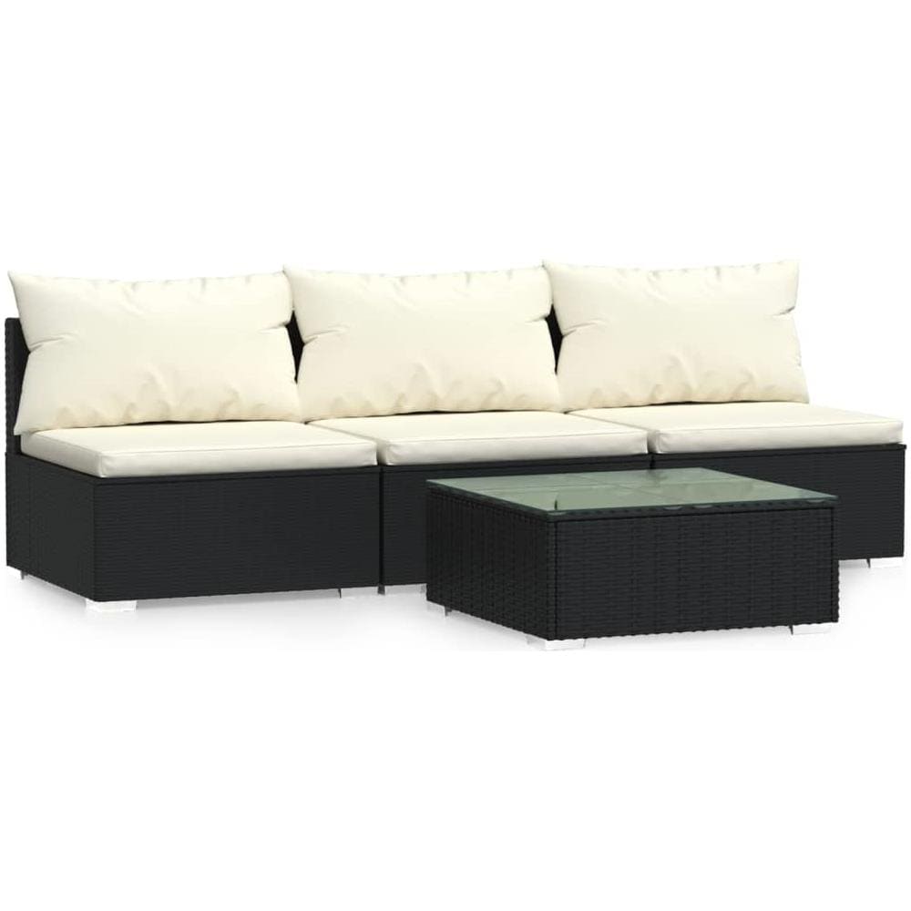 Set Divani Da Giardino 4 Pz Con Cuscini In Polyrattan Nero - Foto 2