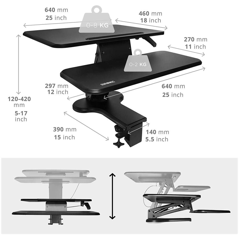 Dm05d13 Postazione Da Lavoro Per Computer Con Ampia Piattaforma 64 Cm Scrivania Ufficio Per Pc Monitor Tastiera - Altezza Regolabile Da 12 A 40 Cm - Fissaggio A Morsetto - Foto 2