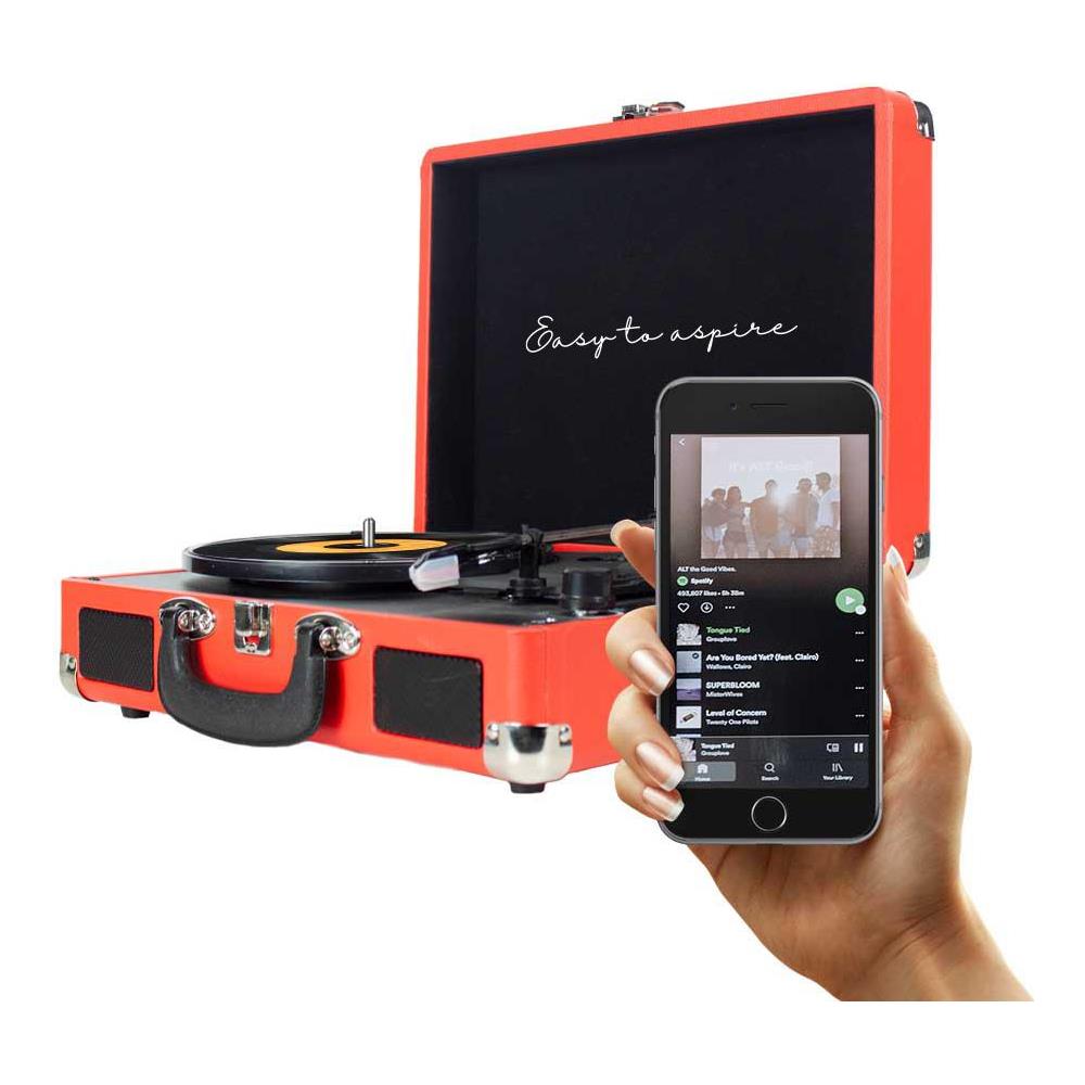Giradischi Vintage VC400 Lettore e Convertitore di Vinili Bluetooth USB Radio FM 2 Altoparlanti Integrati Colore Rosso - Foto 2