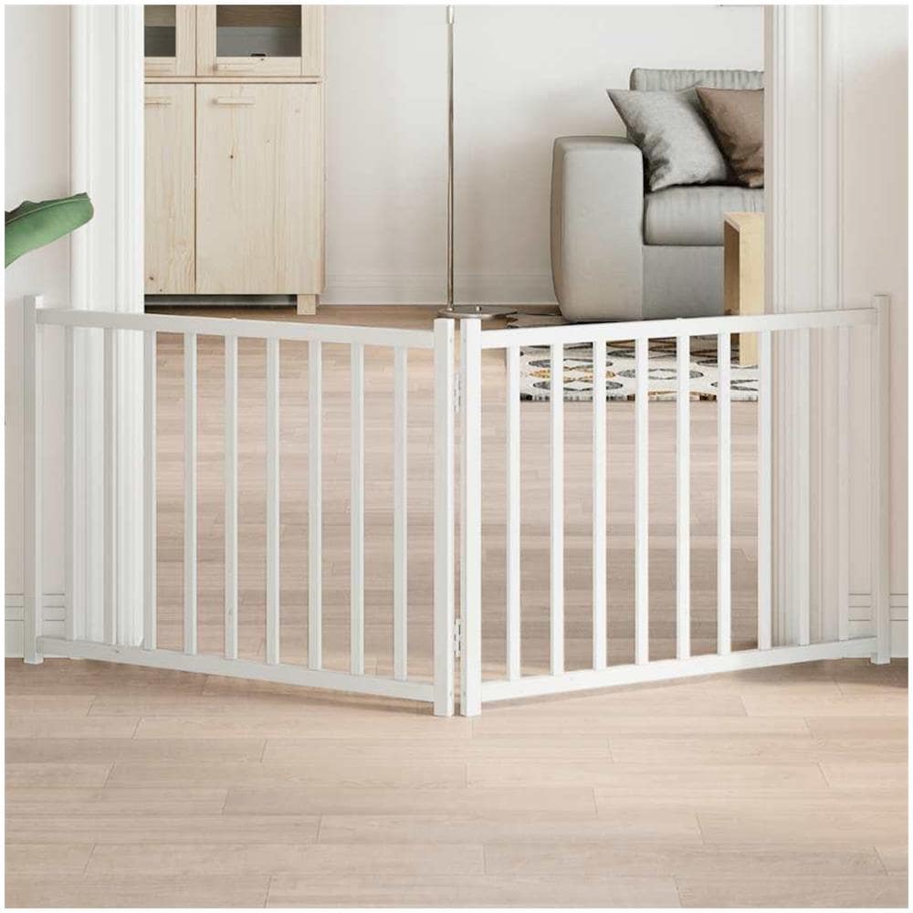 Cancello Cani Pieghevole 2 Pannelli Bianco 160cm Massello Abete - Foto 2