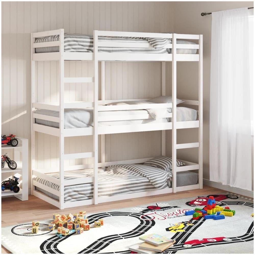Letto a Castello Triplo Bianco 75x190 cm Legno Massello di Pino - Foto 2