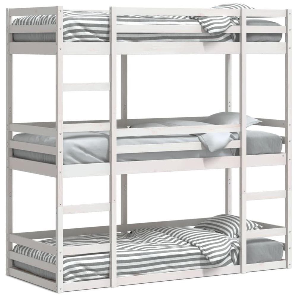 Letto a Castello Triplo Bianco 75x190 cm Legno Massello di Pino - Foto 1