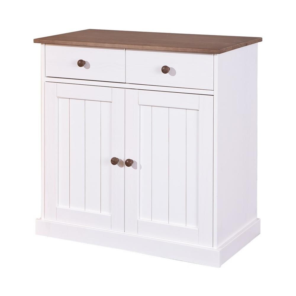 Mobiletto Madia Due Ante + Due Cassetti In Legno Massiccio / Bianco - Foto 3