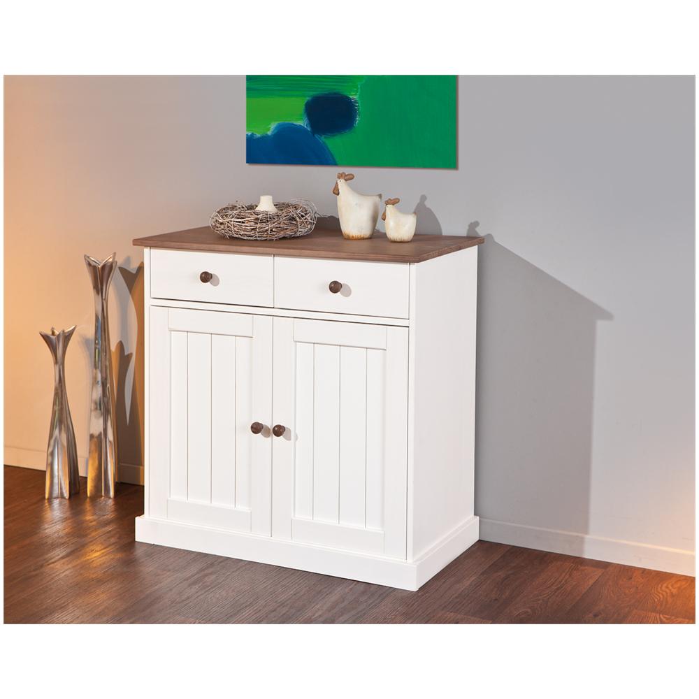 Mobiletto Madia Due Ante + Due Cassetti In Legno Massiccio / Bianco - Foto 2