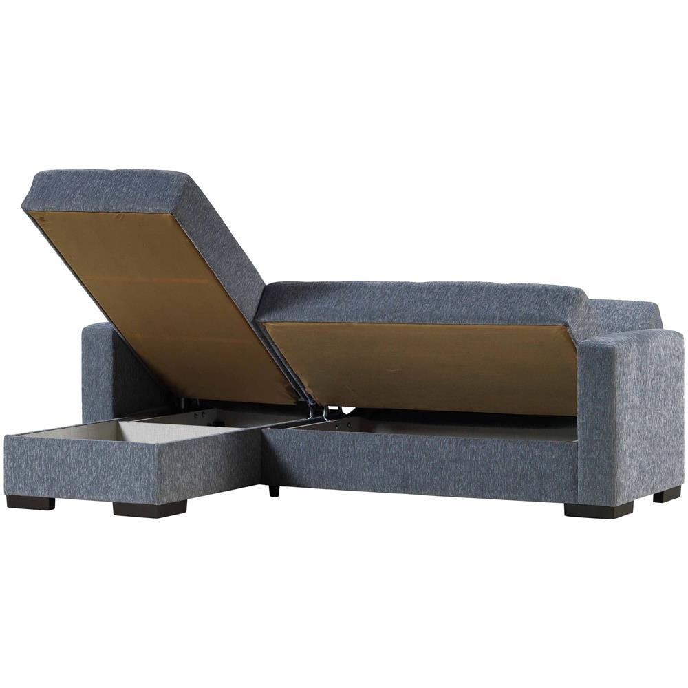 Divano Letto Contenitore Con Penisola Reversibile, Con 2 Cuscini, Colore Grigio, Misure 227 X 81 X 150 Cm - Foto 3