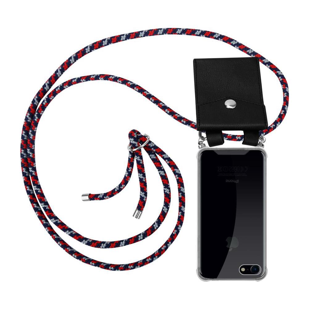 Catena Di Telefoni Cellulari Compatibile Con Apple Iphone 7 / 7s / 8 / Se 2020 In Rosso Blu Bianco - Coperchio Protettivo In Silicone Con Anelli D'argento, Cinturino In Corda E Custodia Staccabile - Foto 1