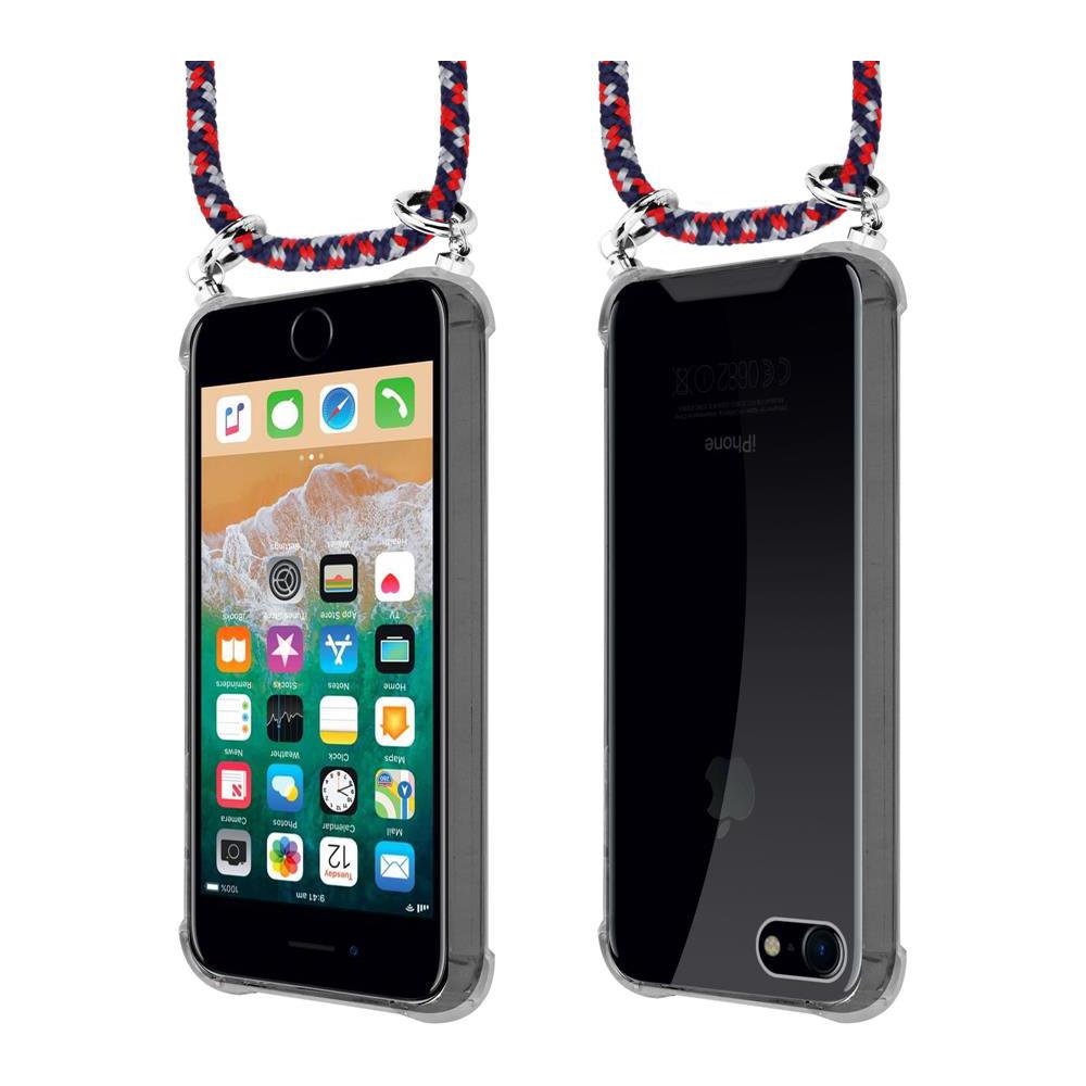 Catena Di Telefoni Cellulari Compatibile Con Apple Iphone 7 / 7s / 8 / Se 2020 In Rosso Blu Bianco - Coperchio Protettivo In Silicone Con Anelli D'argento, Cinturino In Corda E Custodia Staccabile - Foto 8