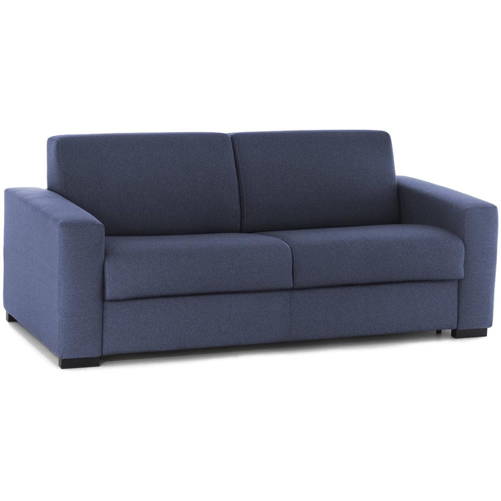 Divano Letto Algisa, Divano A 2 Posti Large, 100% Made In Italy, Sofà Soggiorno Con Apertura Girevole, In Tessuto Imbottito, Con Braccioli Slim, Cm 180x95h90, Blu - Foto 2