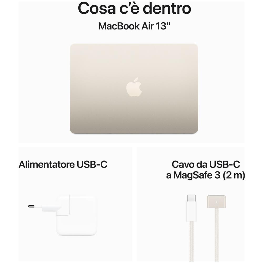MacBook Air 13'' M3 Monitor 13,6" Apple M 3rd Gen Ram 8 GB SSD 256 GB Apple GPU macOS Sonoma Bianco - Foto 9