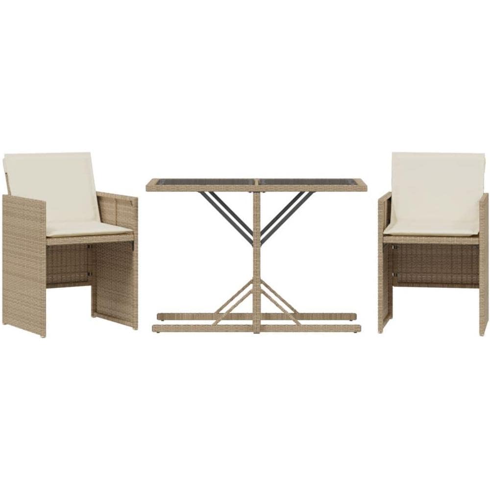 Set da Bistrà² 3 pz con Cuscini Beige in Polyrattan - Foto 1