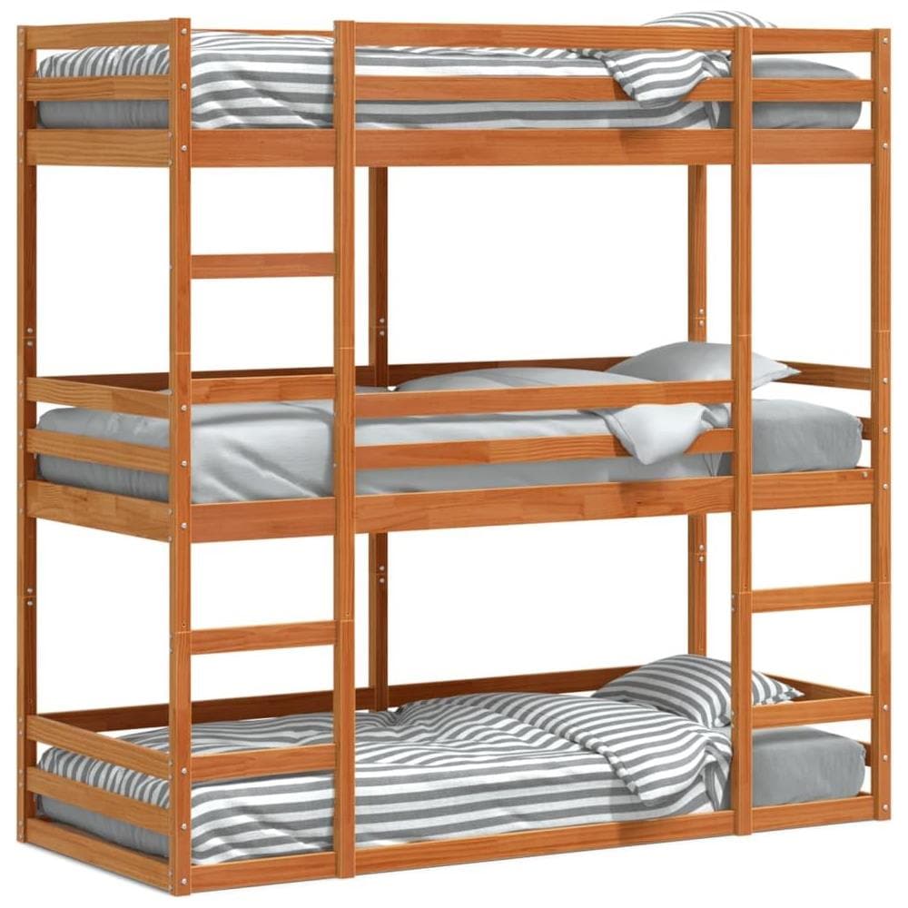 Letto Castello Triplo Marrone Cera 75x190cm Legno Massello Pino - Foto 1