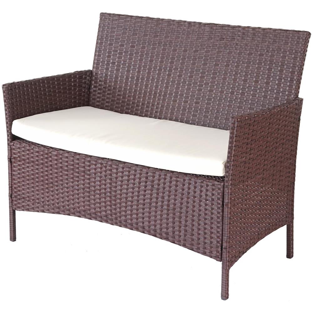 Mendler Salottino da Esterno Giardino HWC-D82 polyrattan Marrone con Cuscini Avorio