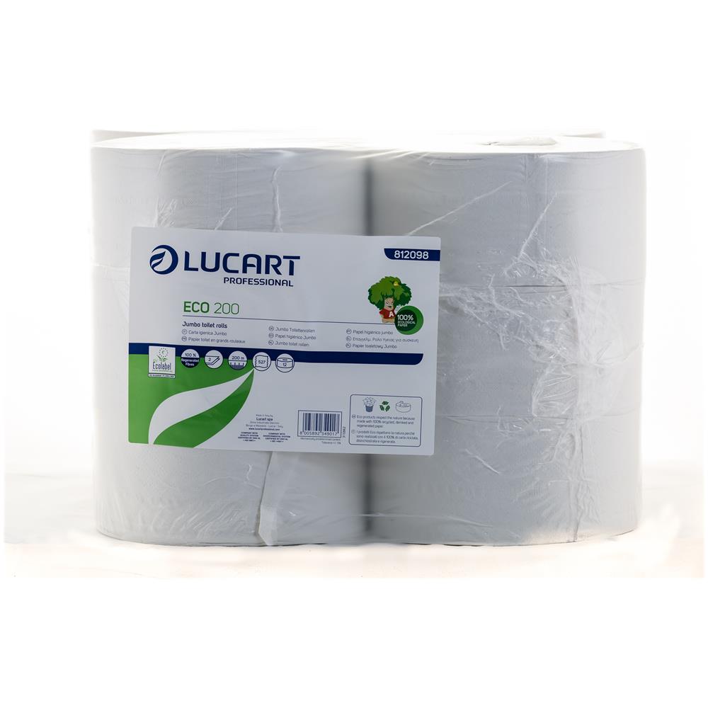 Carta Igienica Lucart Jumbo 200, 527 Strappi, 2 Veli, Carta Disinchiostrata, 200 M / rotolo, Conf. 12 Rotoli - Foto 1