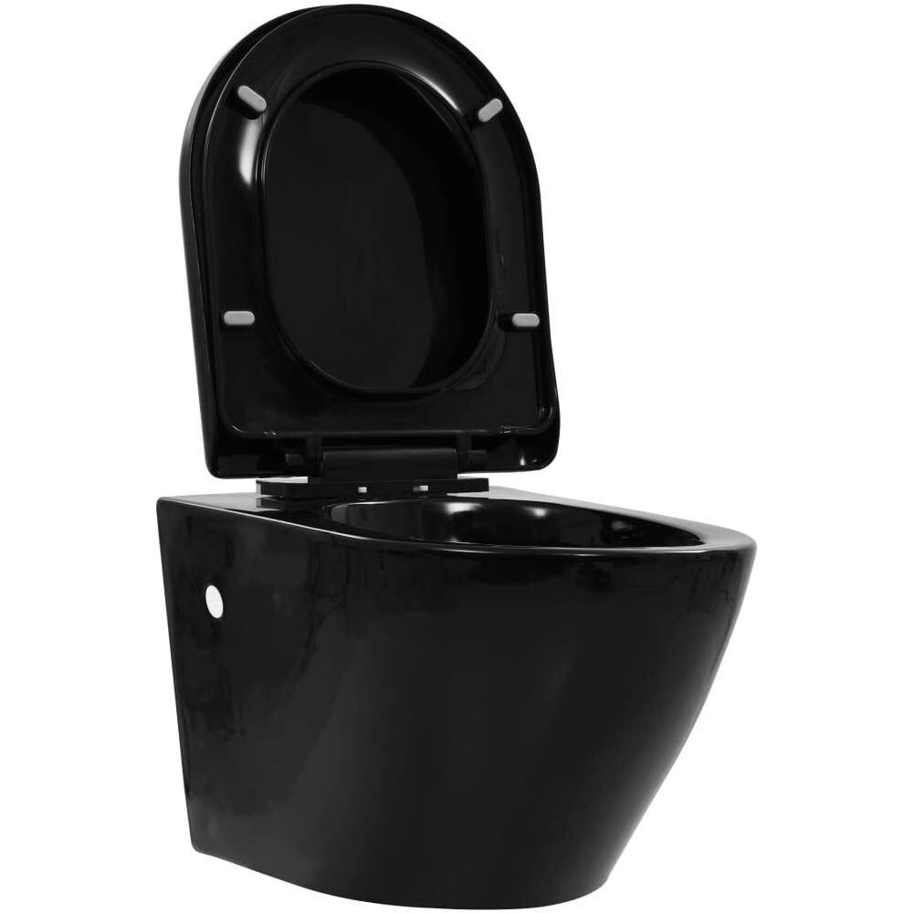 Wc Sospeso Con Design Senza Bordi In Ceramica Nero - Foto 2