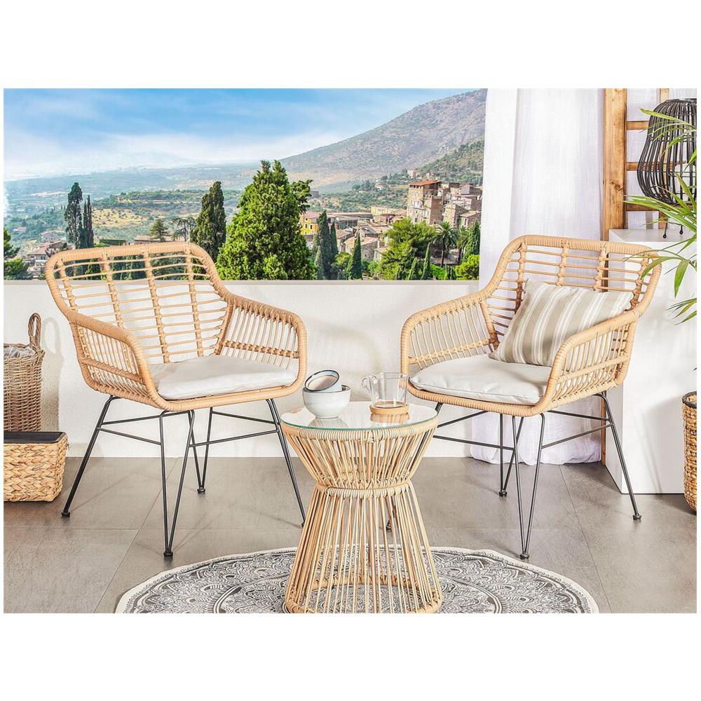 Set Da Balcone In Rattan Marrone Chiaro 2 Sedie Cuscini Grigio Chiaro Trestina - Foto 2