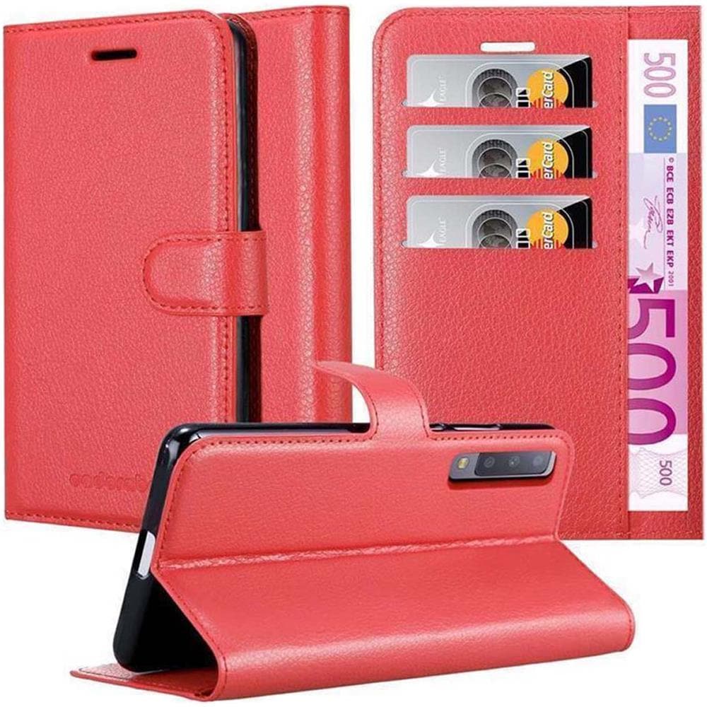Custodia Compatibile Con Samsung Galaxy A7 2018 In Rosso Carminio - Coperchio Protettiva Con Chiusura Magnetica, Funzione Stand E Tasca Per Le Carte - Foto 1