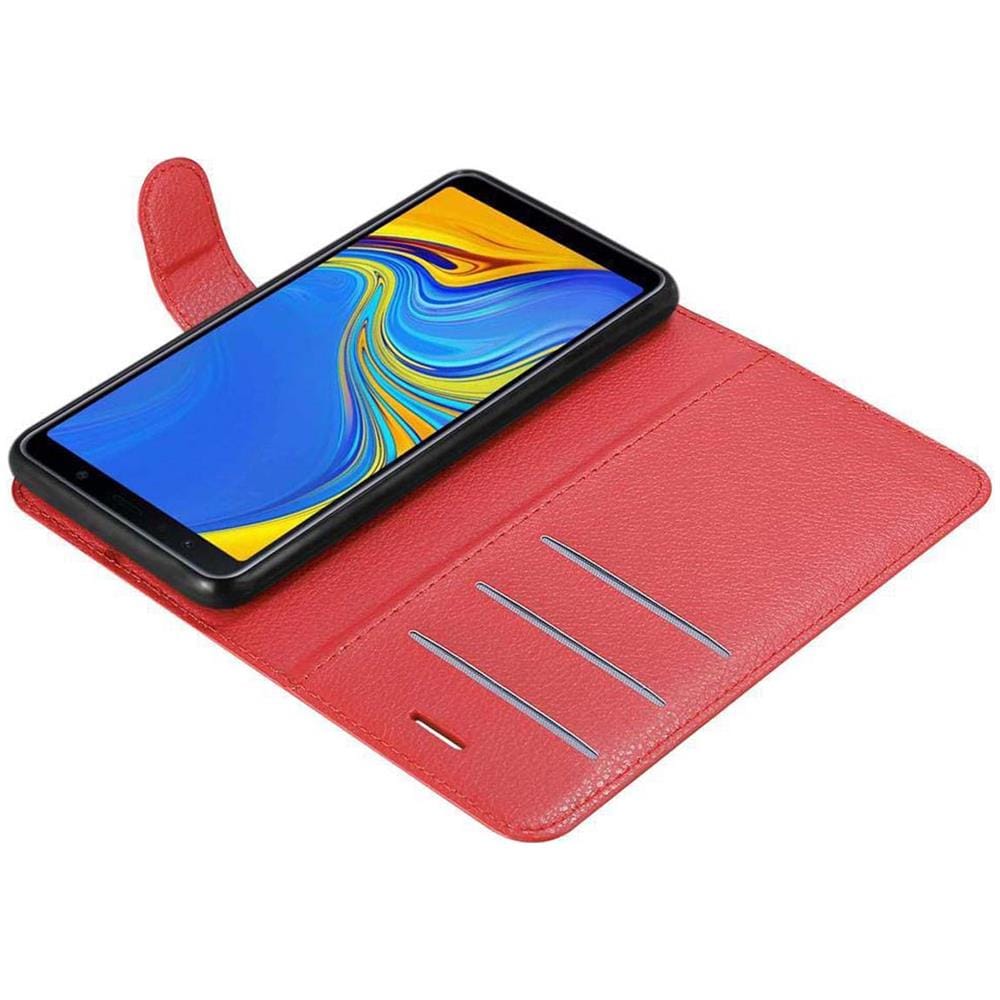 Custodia Compatibile Con Samsung Galaxy A7 2018 In Rosso Carminio - Coperchio Protettiva Con Chiusura Magnetica, Funzione Stand E Tasca Per Le Carte - Foto 8