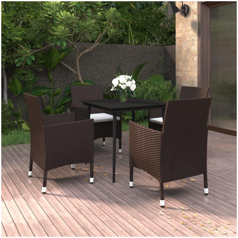 Set Da Pranzo Per Giardino 5 Pz Con Cuscini Polyrattan E Vetro - Foto 1