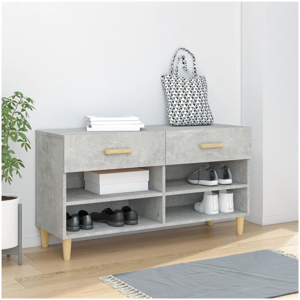 Scarpiera Grigio Cemento 102x35x55 Cm In Legno Multistrato - Foto 1