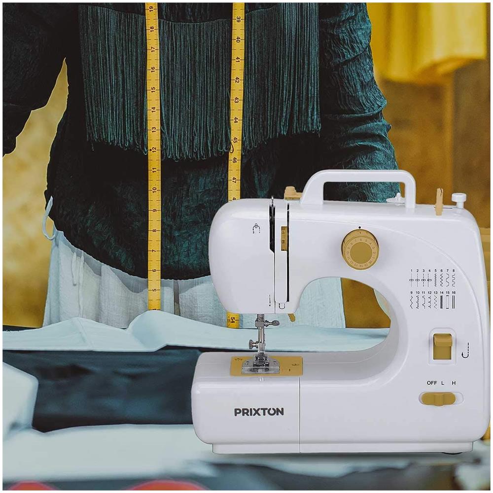 Macchina da Cucire Portatile P120 con Cassetto per Accessori Lampada Integrata 16 Tipi di Punti Pedale Incluso Colore Bianco / Giallo - Foto 7