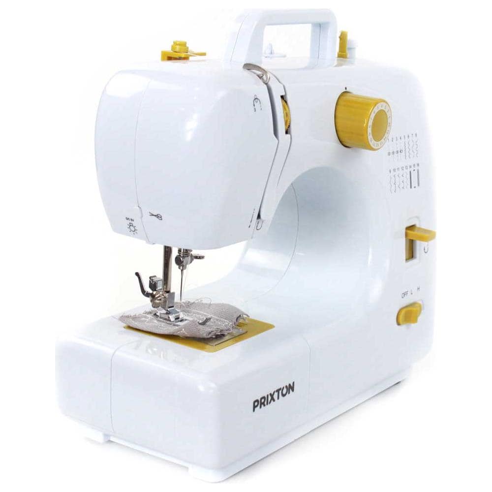 Macchina da Cucire Portatile P120 con Cassetto per Accessori Lampada Integrata 16 Tipi di Punti Pedale Incluso Colore Bianco / Giallo - Foto 2