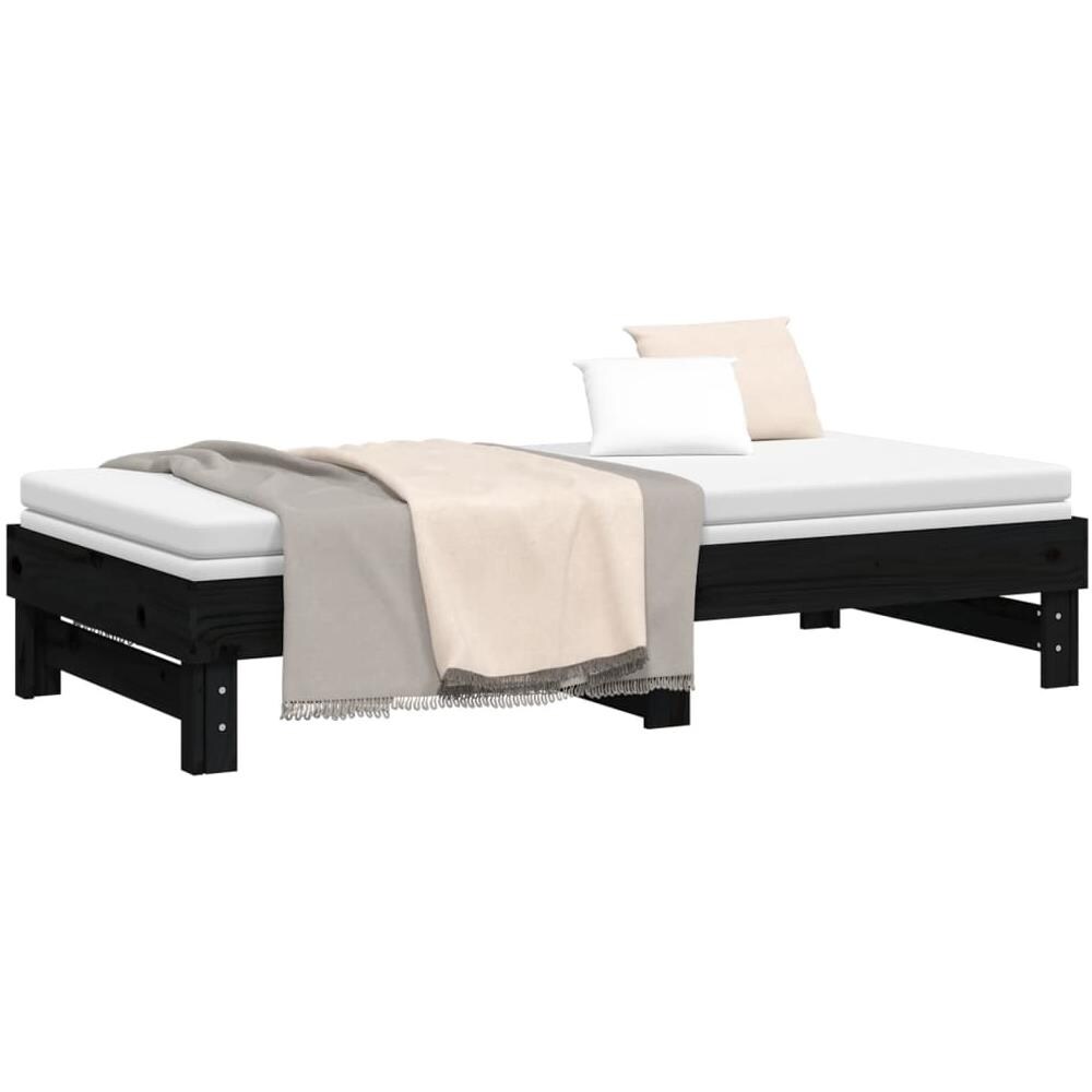 Dormeuse Estraibile Nera 2x (90x190) Cm Legno Massello Di Pino - Foto 2