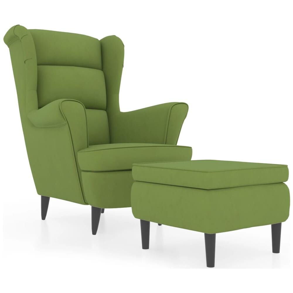 Poltrona Schienale Ad Ala Con Poggiapiedi Verde Chiaro Velluto - Foto 2
