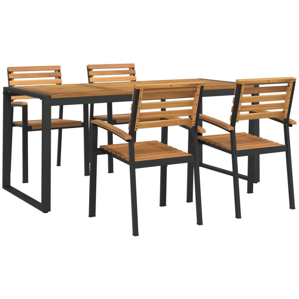 Set Pranzo Da Giardino 5 Pz Legno Massello Di Acacia E Metallo - Foto 2