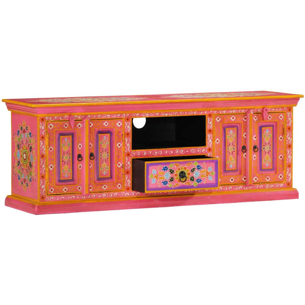 Mobile Porta Tv Rosa 110x30x40 Cm In Legno Massello Di Mango - Foto 2