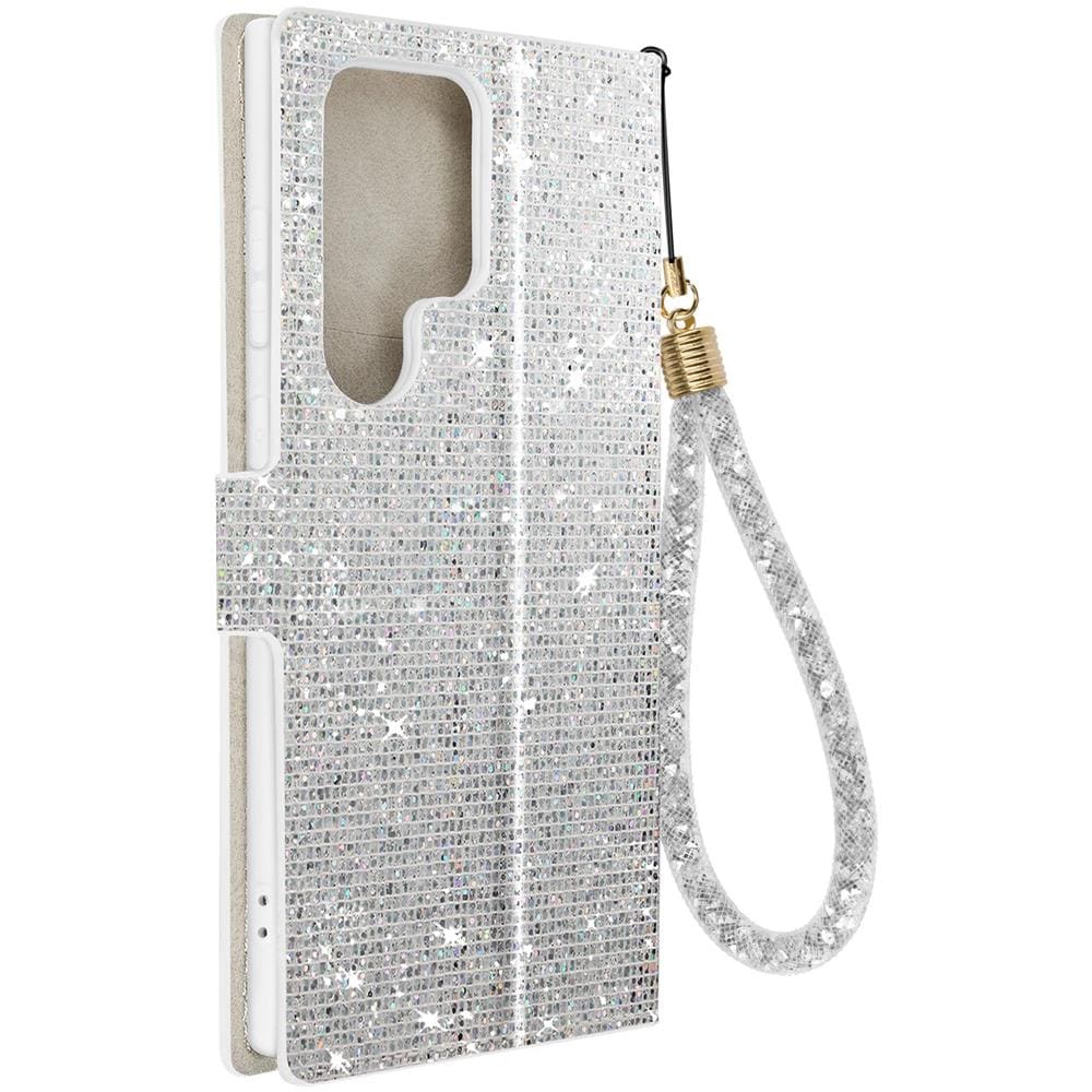 Custodia Per Samsung S23 Ultra Paillette Disco Portafoglio Supporto Argento - Foto 1